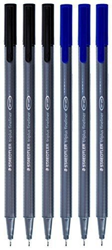 Steadtler Staedtler Triplus Fineliner 0.3mm - Pack of Six (3 Black &amp; 3 Blue)