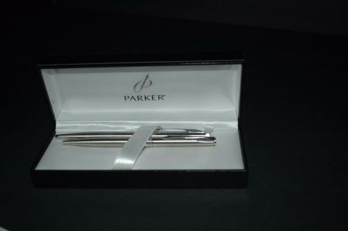 Parker Insignia Stainless Steel Chrome Trim Ball Point Pen &amp; Pencil Set
