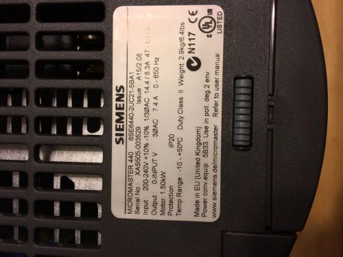 Siemens 6se6440-2uc21-5ba1 micromaster 440 ac drive 200-240vac, 1/3-ph, 1.5kw for sale