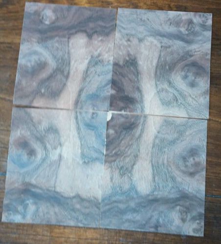 4 pieces of flat Walnut Burl raw wood veneer 6 1/2&#034; x 5 7/8&#034; each