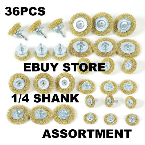 36-pc wire wheel cup brushes assortment box lot crimped metal grinding 1/4 shank for sale
