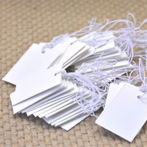 100Pcs White Paper Jewelry Clothes Label Price Tags With Elastic String 5*3cN FD