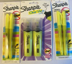Sharpie Highlighter Chisel Tip Narrow Fluorescent Yellow Clear View- 6 Total!