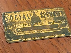 Rare Brass Antique Metal US Social Security ID Card Gold Color Engraved
