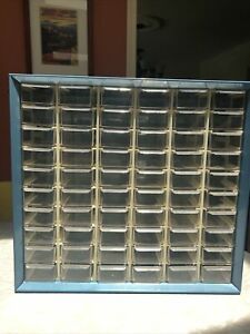Vintage Metal Akro Mills 60 Drawer Bin Blue Metal Tool Cabinet CLEAN!