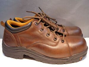 WOMENS 10 M TIMBERLAND PRO TITAN SAFETY TOE BROWN LEATHER WORK OXFORD SHOES