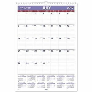 AT-A-GLANCE 2019-2020 Academic Year Wall Calendar Medium Tall 12&#034; x 17&#034; Wireb...