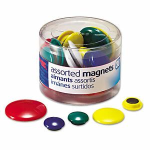 Officemate Assorted Magnets, Circles, Assorted Sizes and Colors, 30/Tub 92500