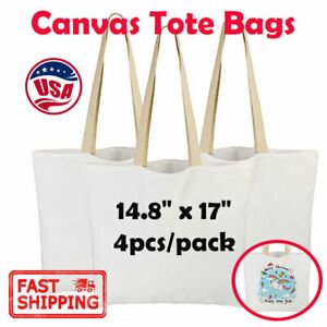 4PCS 14.8&#034;x17&#034; Canvas Tote Bags White Shopping Bags Canvas Bag DIY Sublimation