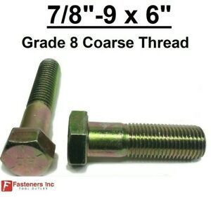 7/8-9 x 6&#034; Hex Bolt Yellow Zinc Plated Grade 8 Cap Screw Coarse Thread