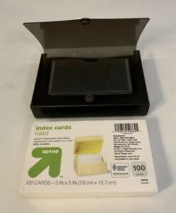 New 100 Count 3&#034;x5&#034; Index Cards &amp; Black Plastic Travel Case With Snap Closure