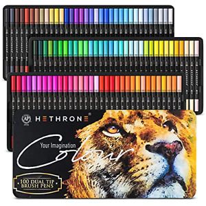 Hethrone 100 Colors Dual Brush Pens Colored Markers with 0.4mm Fine-Liner Tip