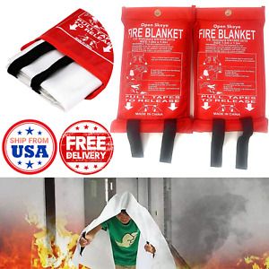 2 Pack Fire Blanket Fiberglass Emergency Survival Safety Cover for Kitchen Home