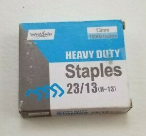 WHASHIN Heavy Duty 13mm Staples. 23/13 (H-13). Box of 1000. Carbon steel.