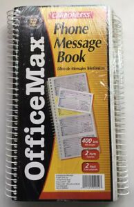 NEW Office Max Phone Message Book Carbonless 400 Sets 2 PACK B2