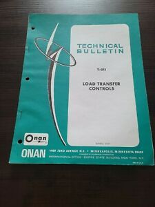 Vintage 1971 Onan Technical Bulletin Generator Load Transfer Controls  Manual