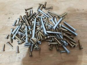 Lot of over 100 flat wood screws small to medium size brass galvanized most new