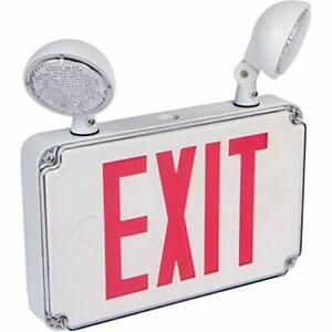 Wet Location Combo LED Exit Emergency Not Remote Capable Red - White Housing