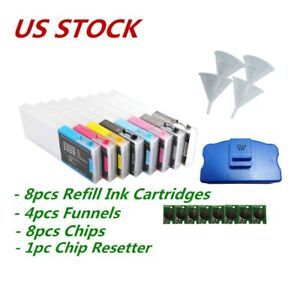 8X Epson Stylus Pro 4800 Refill Ink Cartridge+4 Funnel+8 Chip+1 Chip Resetter US