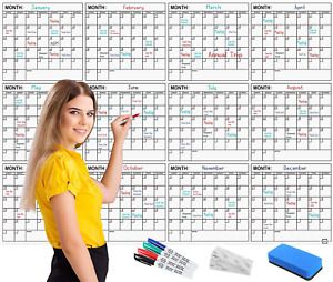 Jumbo Dry Erase Yearly Calendar 36 X 48 Inch Horizontal 12 Month Reusable Wall P