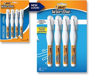 BIC Wite-Out Shake n Squeeze Correction Pen, 8 ml, White, 4/Pack (WOSQPP418)