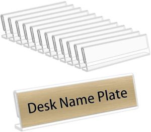 Niubee 12 Pack Acrylic 2X8 Name Plates For Desks,Horizontal Slant Back 2X8 Sign