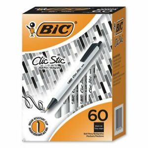 Bic Clic Stic Retractable Ballpoint Pen, 1.2 mm, Black Ink, 60 Pens (BICCSM60BK)