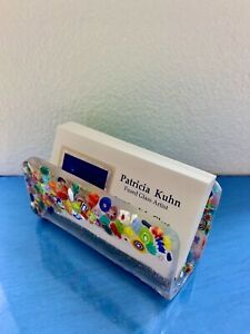 Fused Glass Business Card Holder - Murano Millefiore Chips - Handmade