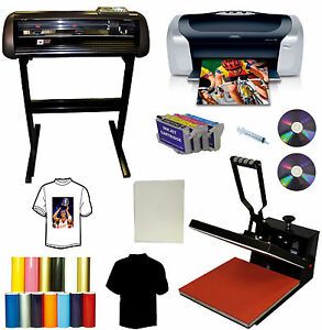 28&#034; 1000g METAL Vinyl Cutter Plotter,15x15 Heat Transfer Press,Printer,Ink,PU PK