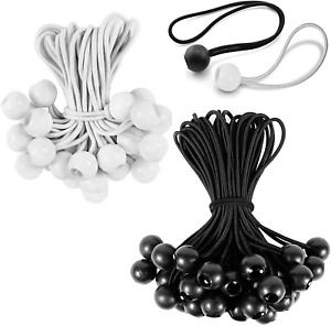 60 Pack Ball Bungee Cords-6 Inch White  9 Inch Black Bungee Ball Cords Heavy Du