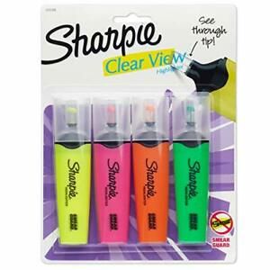Sharpie 1912769 Clear View Highlighters Chisel Tip Assorted Colors 4-Count