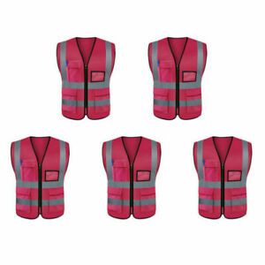 5x Red Two Tones XL Safety Vest ANSI/ISEA 107 Class 2 W/ 5 Photo ID Pocket F5