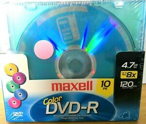 Maxell Color DVD-R 10 Pk 4.7 Gb 120 Min Blank DVDR Media Up to 8X Speed