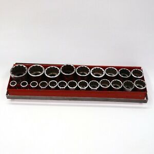 Snap-On Socket Set 1/2&#034; Drive in Red Tray, 1950’s, 22 piece, Vintage