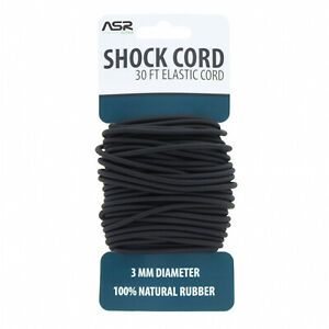 ASR Outdoor Elastic Shock Cord Natural Rubber 30 Feet 3mm Diameter - Black