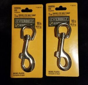 Everbilt lot of Two 1inch Swivel Eye Bolt Snap 90lb Load Nickel  Plated 366870