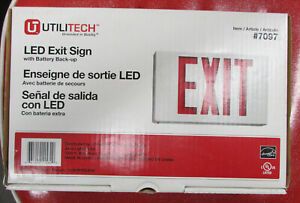New UtiliTech Red LED Exit Sign w/Battery Back-Up #7097 ~440