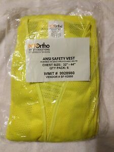 NYOrtho ANSI Safety Vest 6 Pack Medium Large chest size 32&#034; - 44&#034; Type R Class 2
