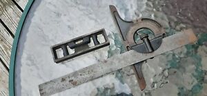 MILLERS FALLS PROTRACTOR HEAD 12&#034; SCALE and STARRETT 3 3/8 LEVEL MACHINIST TOOLS