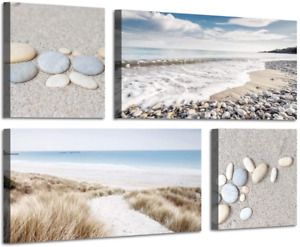 Seaside Scene Canvas Wall Art: Stone &amp; path on Beach Sand Giclee Artwork on for