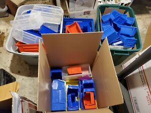 Huge Lot Of Storage Bins Akro Mils Durham Uline Red Blue Clear About 100 Total