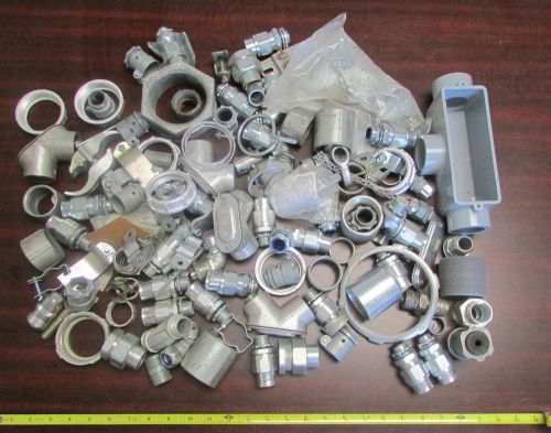 Nearly 30lbs of conduit fittings, hangers, flanges, elbows, entrance glands, etc for sale