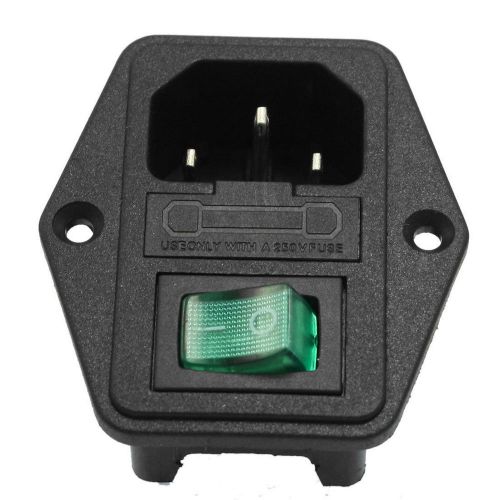 1x green led rocker switch fuse holder iec320 c14 inlet power socket ac250v 10a for sale