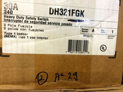 New cutler hammer disconnect switch dh321fgk 30a 240v 3p nema 1 fusible for sale