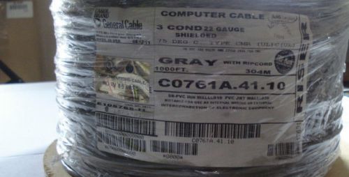 Carol multi conductor cable, cmr, c0761a.41.10, 22/3, 1000&#039;, gray, usa (23a) for sale