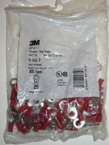 NEW 3M 94719 Vinyl Insulated Ring Terminal 22-18 AWG 100 Pack Red 1/4&#034;