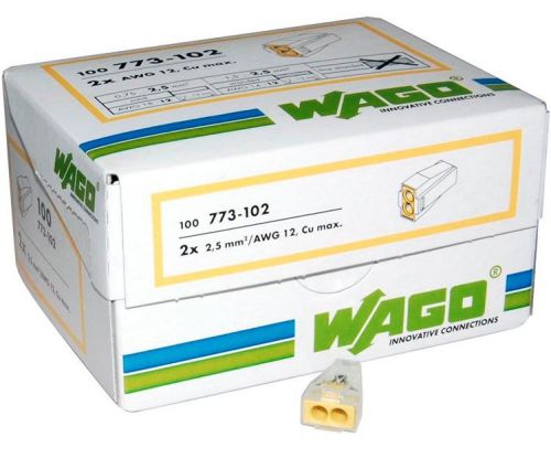 100 2-pole wago pushwire connector 773-162 wall-nuts yellow brand new for sale