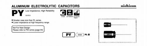 100pcs Nichicon PY 50V 4.7UF electrolytic capacitor 5X11mm 105°C