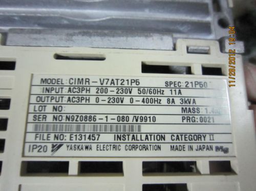 1PC Used Yaskawa Inverter CIMR-V7AT21P5 1.5KW 220V Tested