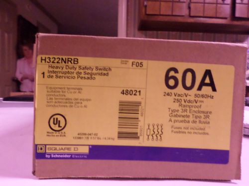 (1) SQUARE D H322NRB HEAVY DUTY SAFETY SWITCH 60 AMP TYPE- 3R FREE US SHIPPING!!